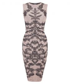 Bi-colour Spine Lace Jacquard Pencil Dress by Alexander McQueen at Alexander McQueen